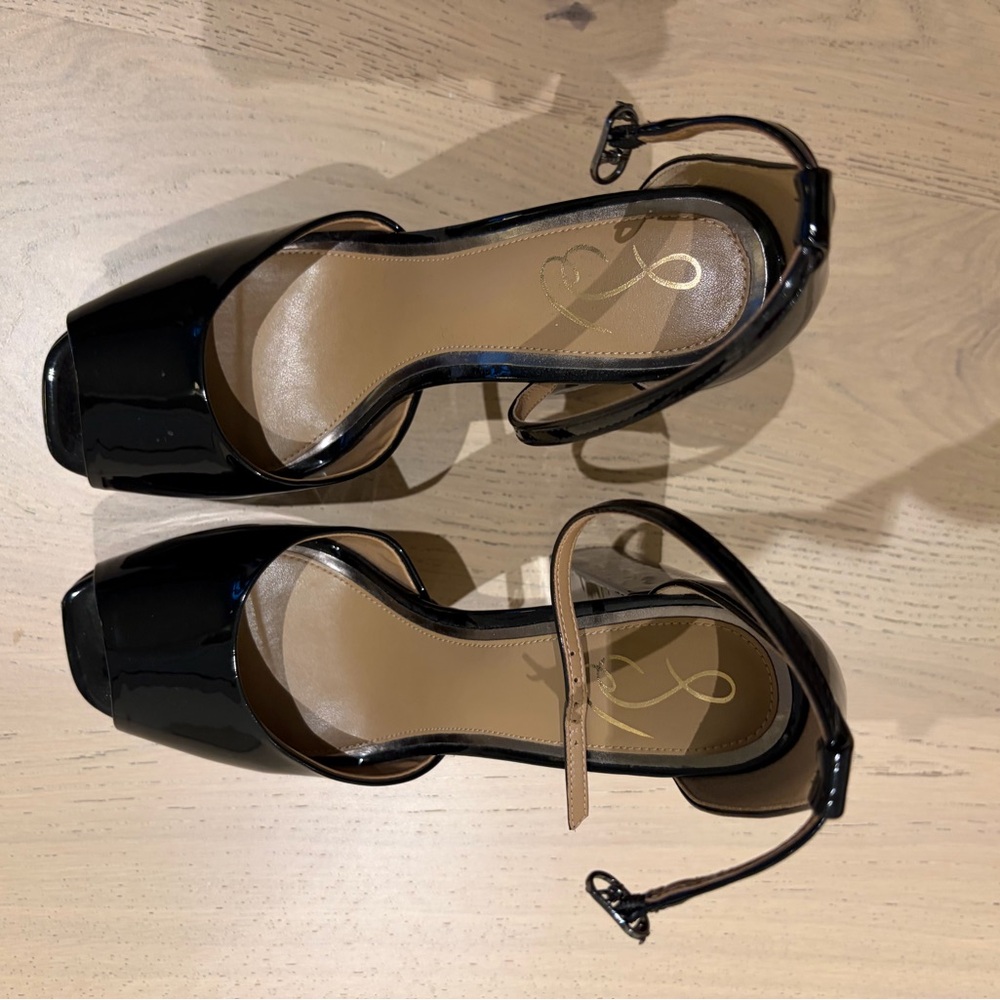 Sam Edelman Black Patent Peep-Toe Ankle Strap Heels